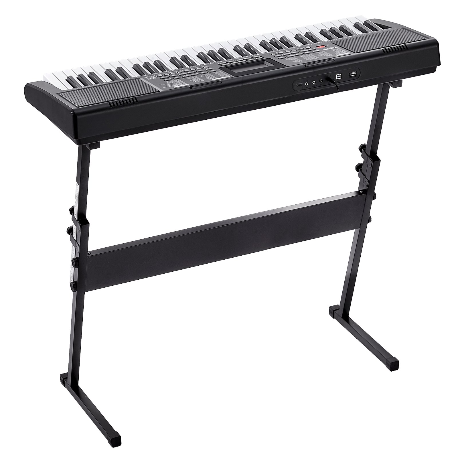 Start2Finish VEVOR 61-key digital keyboard piano with lighted keys, built-in speakers, adjustable stand, and headphones for beginners.