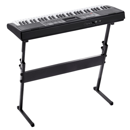 Start2Finish VEVOR 61-key digital keyboard piano with lighted keys, built-in speakers, adjustable stand, and headphones for beginners.