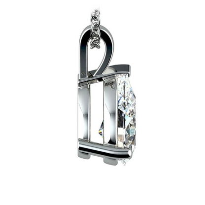 Pear-cut lab-grown diamond pendant with 2.00 CTW in 14K white gold, featuring an F/VS clarity grade and AGI certification.