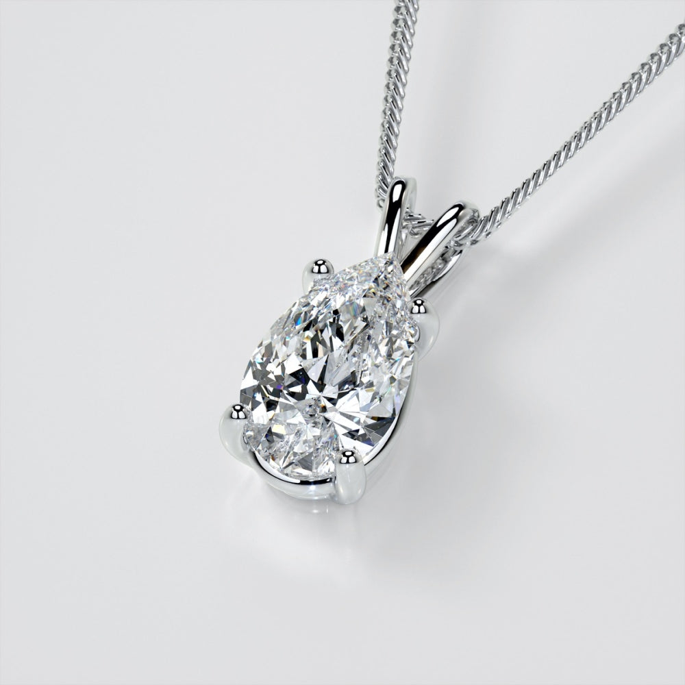 Start2Finish 2.00 CTW AGI Certified Pear-Cut Lab-Grown Diamond Pendant in 14K White Gold, showcasing a sparkling elegant necklace.