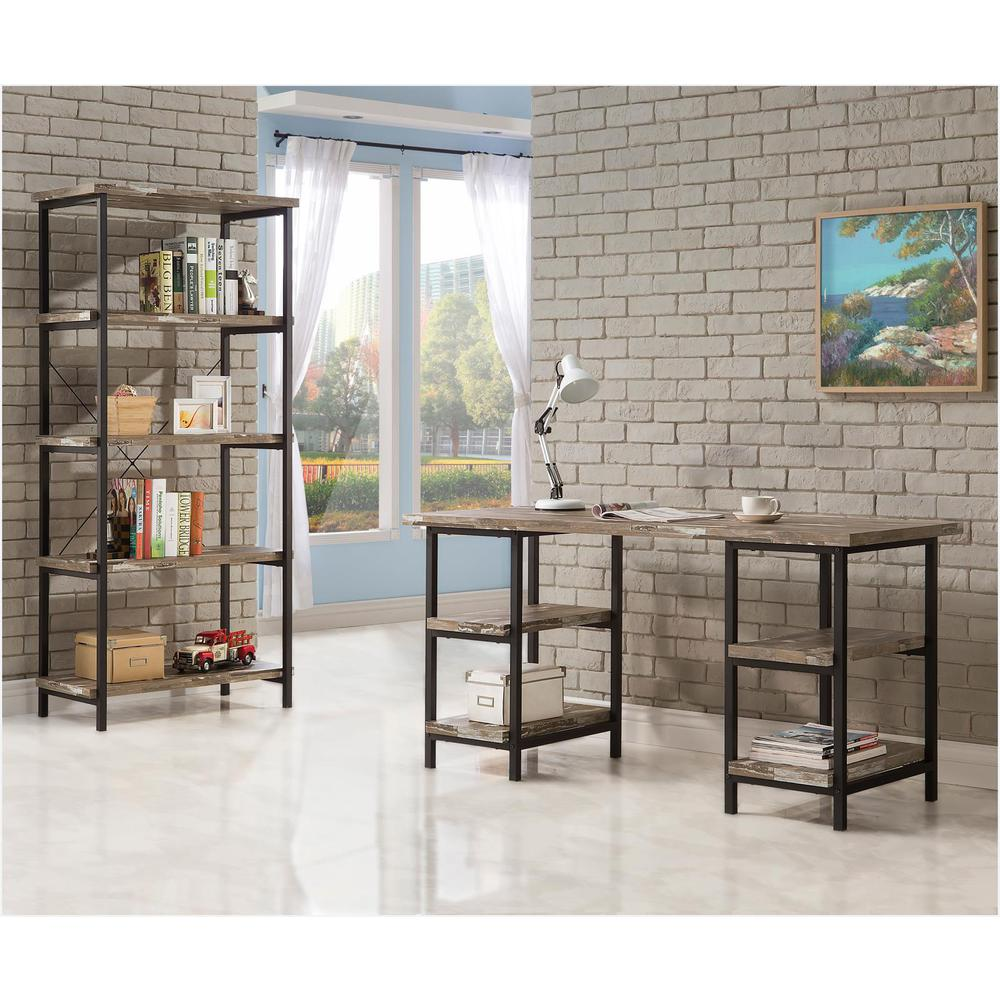 Kemper 59-inch weathered brown 4-shelf writing desk by Start2Finish with sturdy wooden frame and spacious work surface.