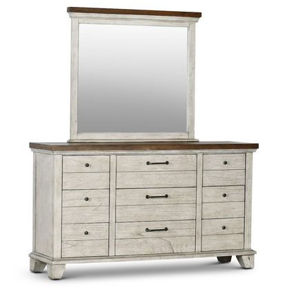 Start2Finish Bear Creek dresser with matching mirror, wooden bedroom furniture set featuring sleek design and ample storage space.