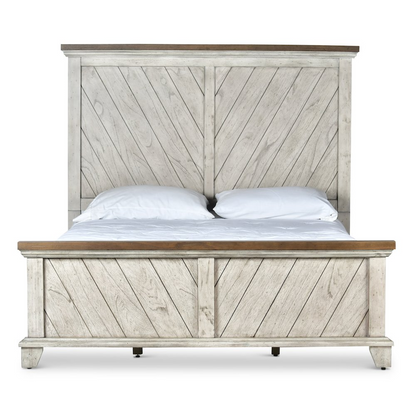 Start2Finish Bear Creek Queen Bed with wooden frame and simple design, shown in a cozy bedroom setting.