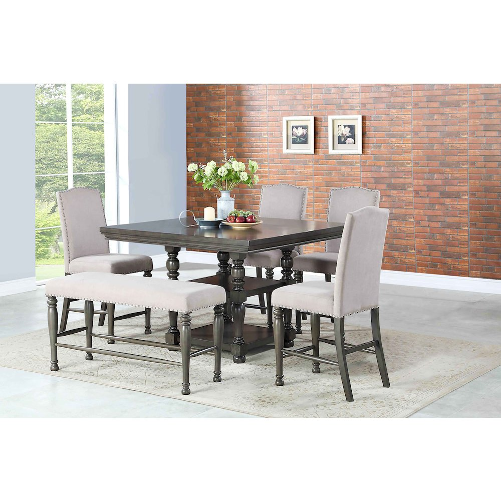 Start2Finish Caswell Counter Table with wooden surface and sturdy metal legs, ideal for kitchen or dining space.