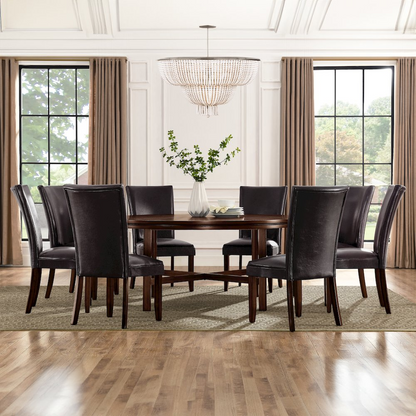 Start2Finish Hartford 72-inch dining set with nine-piece brown chair furniture, featuring a spacious table and comfortable seating.