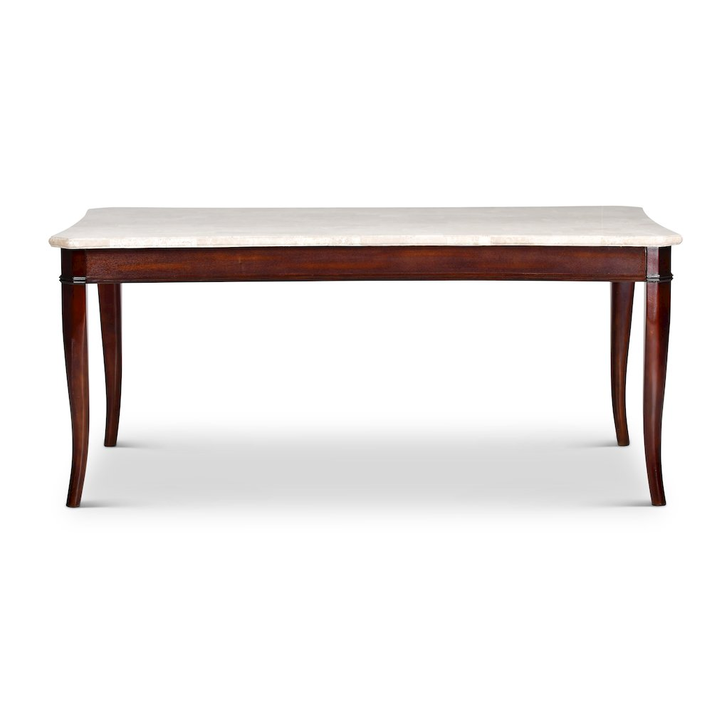 Start2Finish Marseille marble top table with a sleek, round marble surface and sturdy wooden legs.