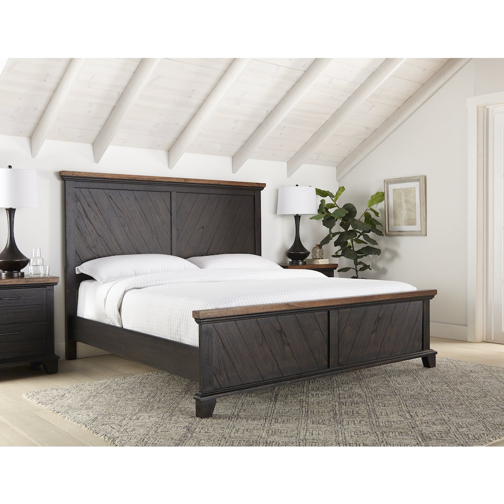 Start2Finish Bear Creek Queen Bed in brown with wooden frame and headboard, showcasing a sturdy, stylish bedroom centerpiece.