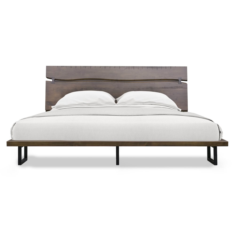 Start2Finish Pasco King Bed with wooden frame and headboard, showcasing a sturdy, modern design in a bedroom setting.