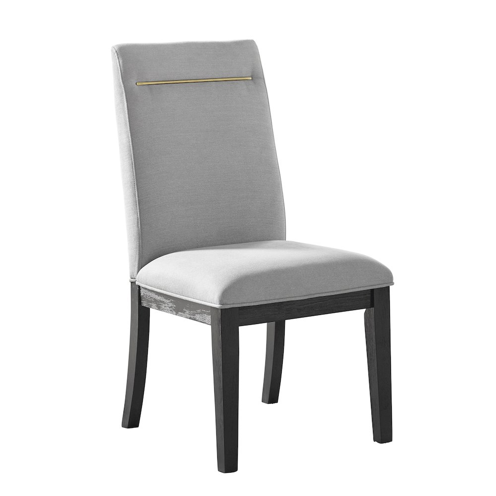 Yves black dining table with six grey chairs, modern wooden furniture set by Start2Finish, shown in a stylish dining room setting.
