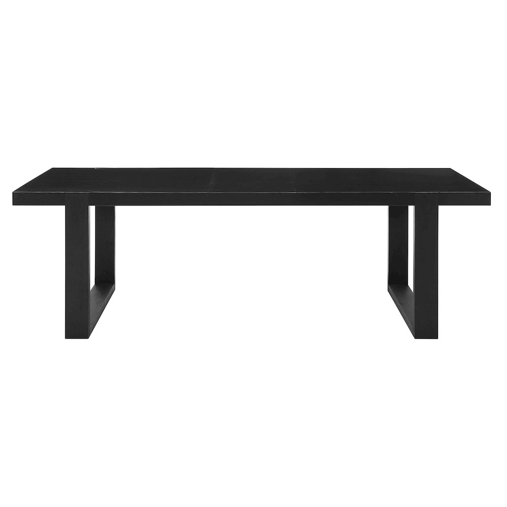 Yves Black Dining Table by Start2Finish, modern rectangular table with sleek black finish and wooden legs in a contemporary dining room setting.