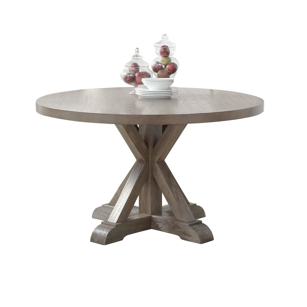 Start2Finish Molly round dining table, 48-inch diameter, with a sleek wooden surface and sturdy base, perfect for dining spaces.