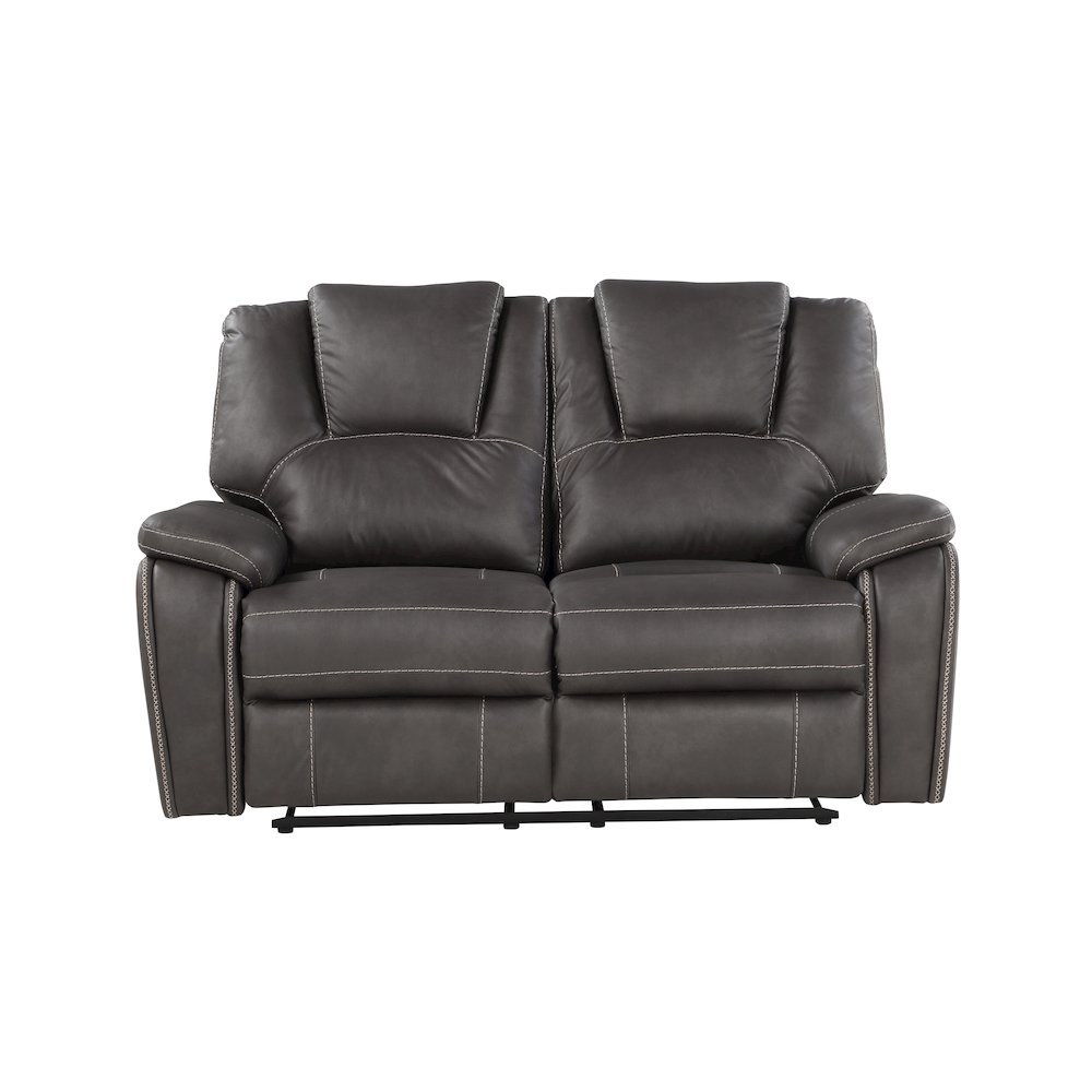 Katrine Charcoal Manual Loveseat by Start2Finish with soft fabric upholstery and plush cushioning for comfortable seating.