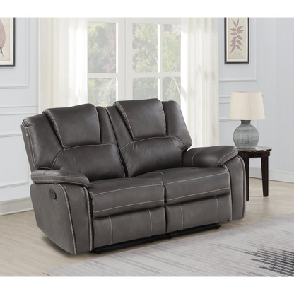 Katrine Charcoal Manual Loveseat by Start2Finish with plush fabric, cushioned back, and wooden legs in a cozy living room setting