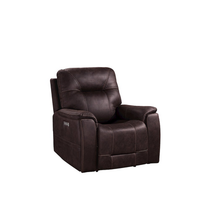 Start2Finish Lexington Power Media Recliner in dark gray fabric with padded armrests and built-in cup holders.