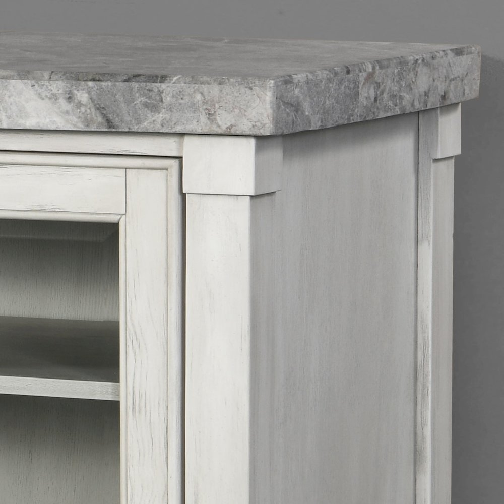 Canova gray marble top server with wooden base and drawers, showcasing elegant marble surface and functional storage.