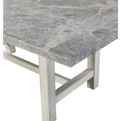 Start2Finish Canova gray marble top dining table with sleek wooden legs, showcasing elegant marble surface and modern design.