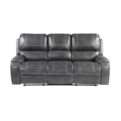 Gray Keily manual sofa by Start2Finish with plush cushions and sleek fabric upholstery, shown in a modern living room setting.