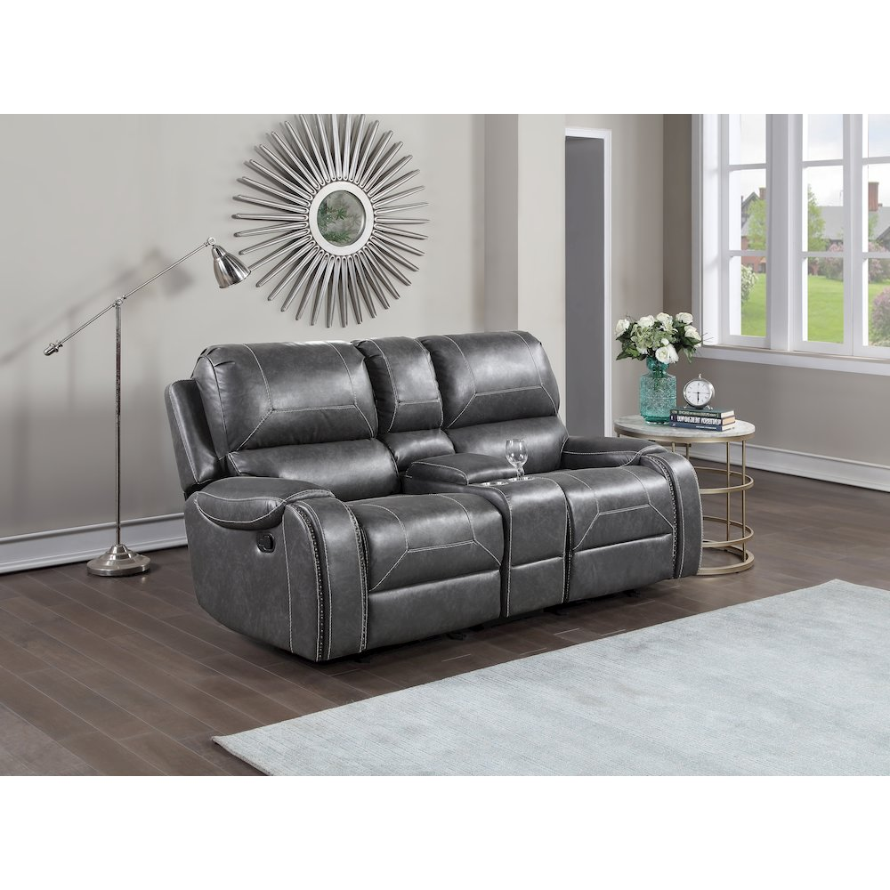 Start2Finish Keily Gray Manual Console Loveseat with plush cushions and built-in armrest, ideal for small living spaces.