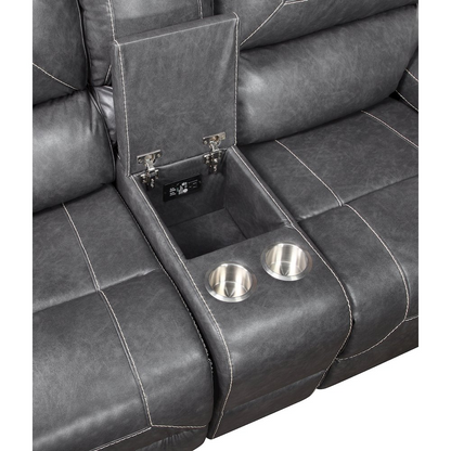 Keily gray manual console loveseat by Start2Finish with plush cushions and sleek design, perfect for living room seating.
