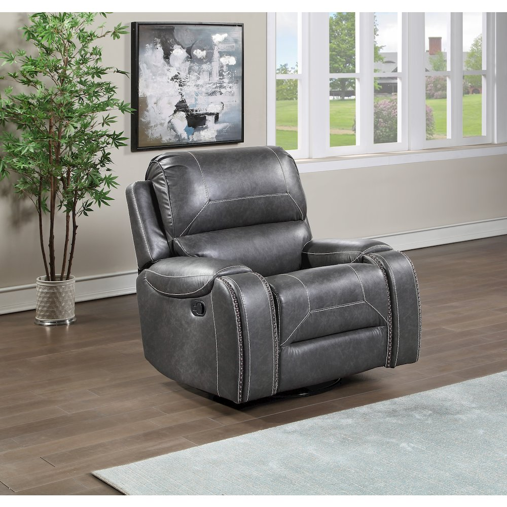 Keily gray manual recliner from Start2Finish with plush fabric and a sturdy frame, shown in a comfortable reclined position.