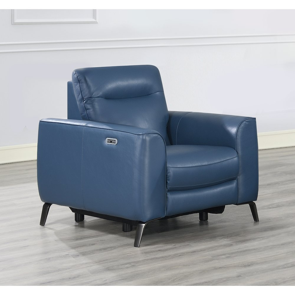 Start2Finish Sansa P/P Reclining Chair in ocean blue fabric, showcasing its plush cushioning and reclining feature.