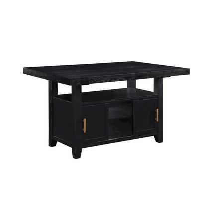 Yves black counter table with built-in storage and four grey counter chairs, modern furniture set by Start2Finish.