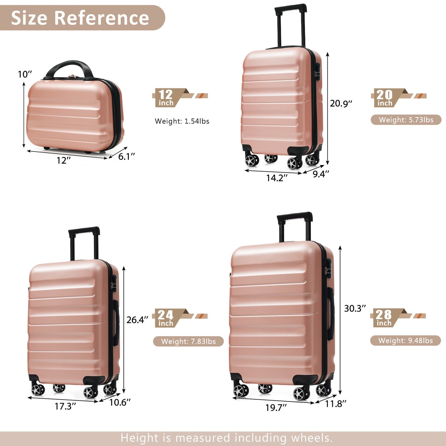 Sangria Beech hardshell ABS luggage set with lightweight, durable suitcases featuring dual wheels and secure zippers for travel.