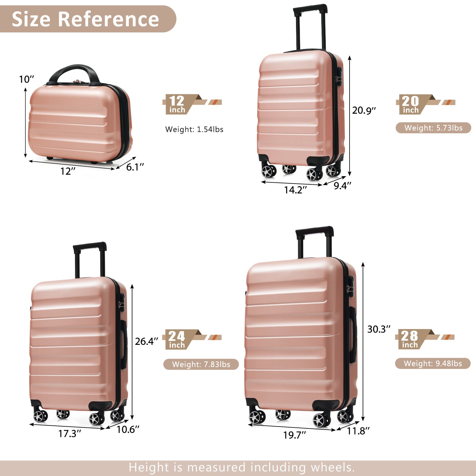 Sangria Beech hardshell ABS luggage set with lightweight, durable suitcases featuring dual wheels and secure zippers for travel.