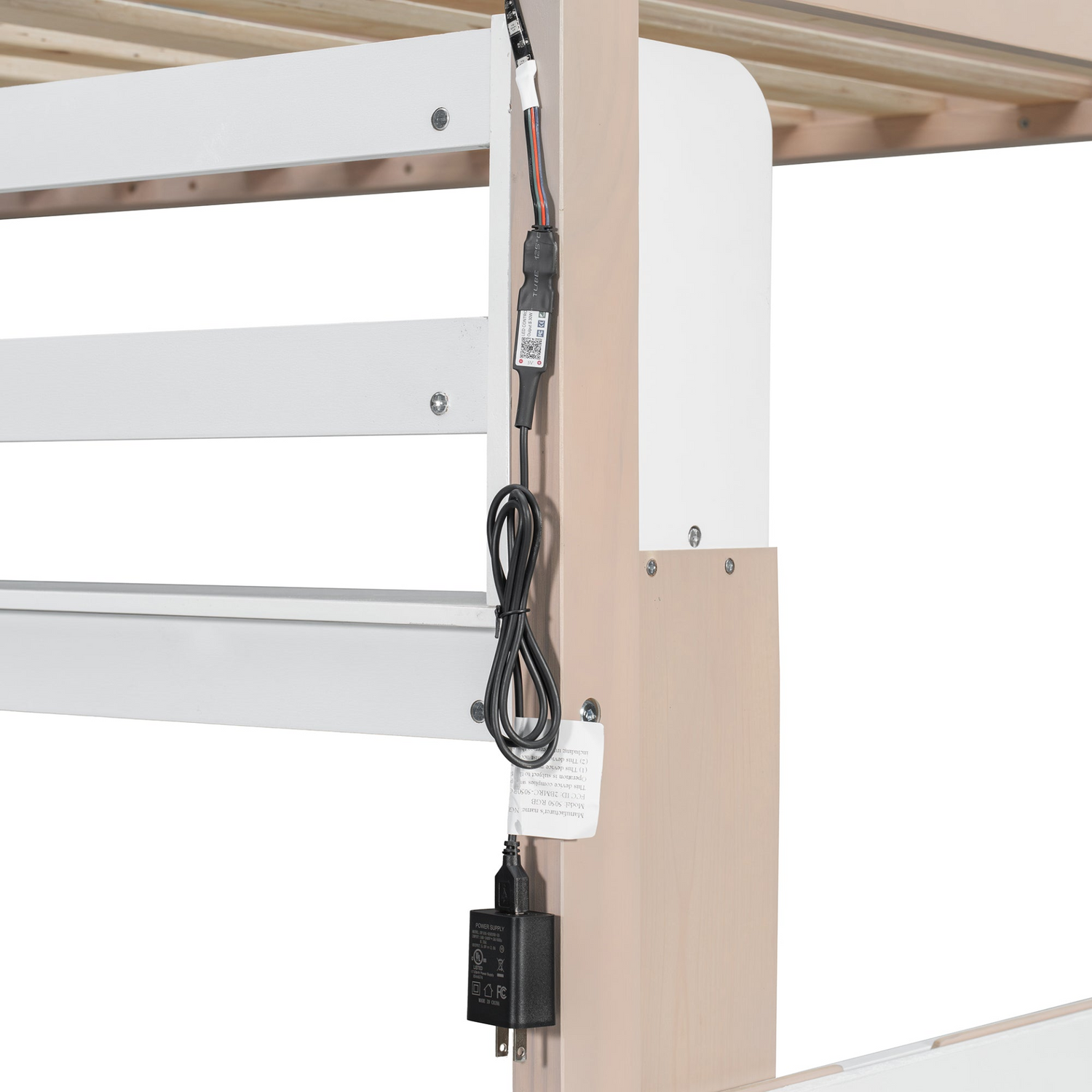 White and antique pink solid wood bunk bed with drawers and shelves, ideal for bedrooms and guest rooms by Start2Finish.