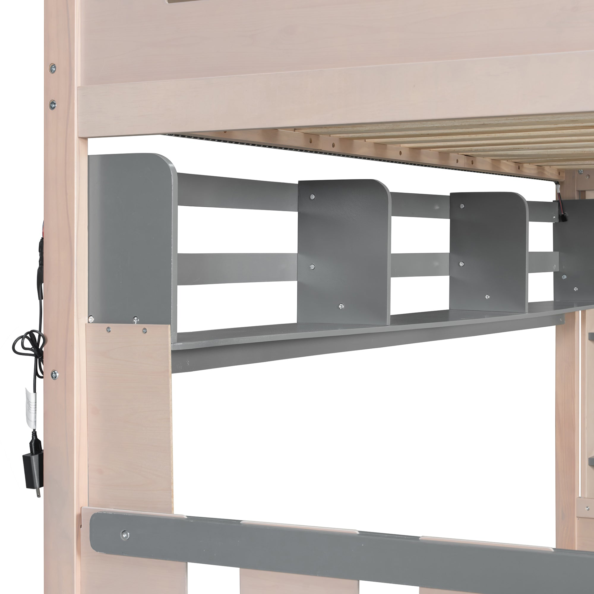 White and antique pink solid wood bunk bed with drawers and shelves from Start2Finish, suitable for bedroom or guest room.