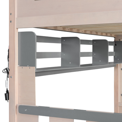 White and antique pink solid wood bunk bed with drawers and shelves from Start2Finish, suitable for bedroom or guest room.
