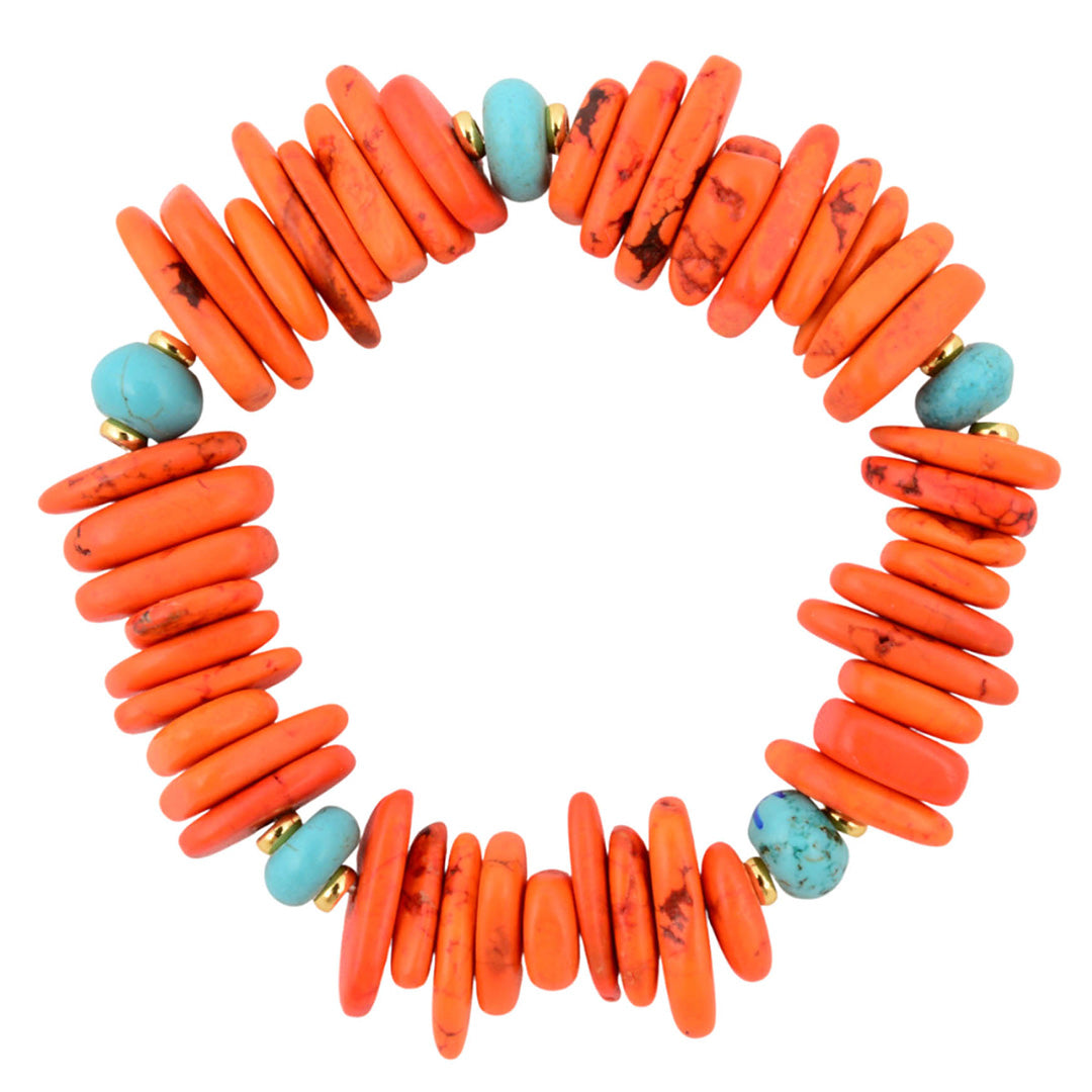 Start2Finish Taos Fiery Orange Jasper and Cool Blue Magnesite stretch bracelet with polished gemstone beads and elastic band.