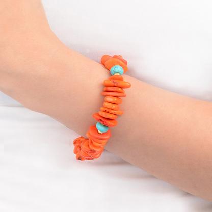 Start2Finish Taos Fiery Orange Jasper and Cool Blue Magnesite stretch bracelet showing vibrant orange and blue gemstone beads.