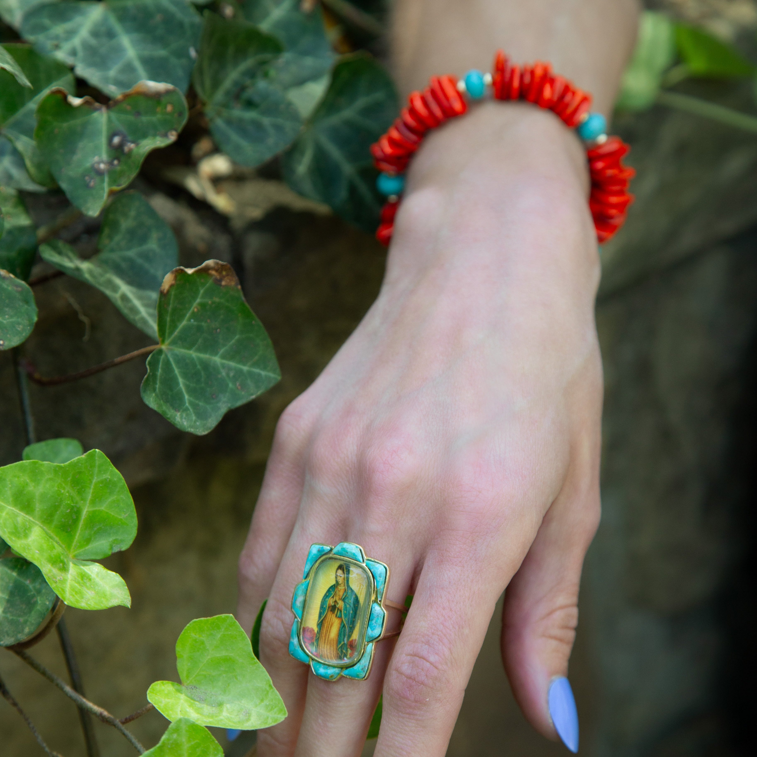 Start2Finish Taos Fiery Orange Jasper and Blue Magnesite stretch bracelet showcasing vibrant orange and blue gemstone beads.