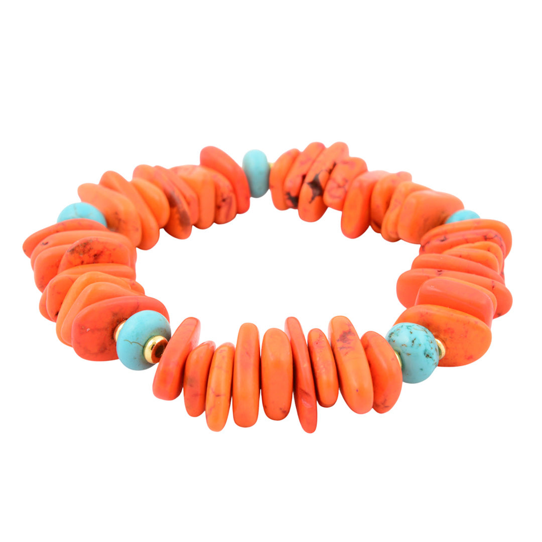 Start2Finish Taos Fiery Orange Jasper and blue Magnesite stretch bracelet showcasing vibrant gemstone beads and a stylish jewelry design.