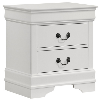 White Louis Philippe 2-drawer nightstand by Start2Finish, featuring a sleek bedside table design with modern finish and drawer handles.