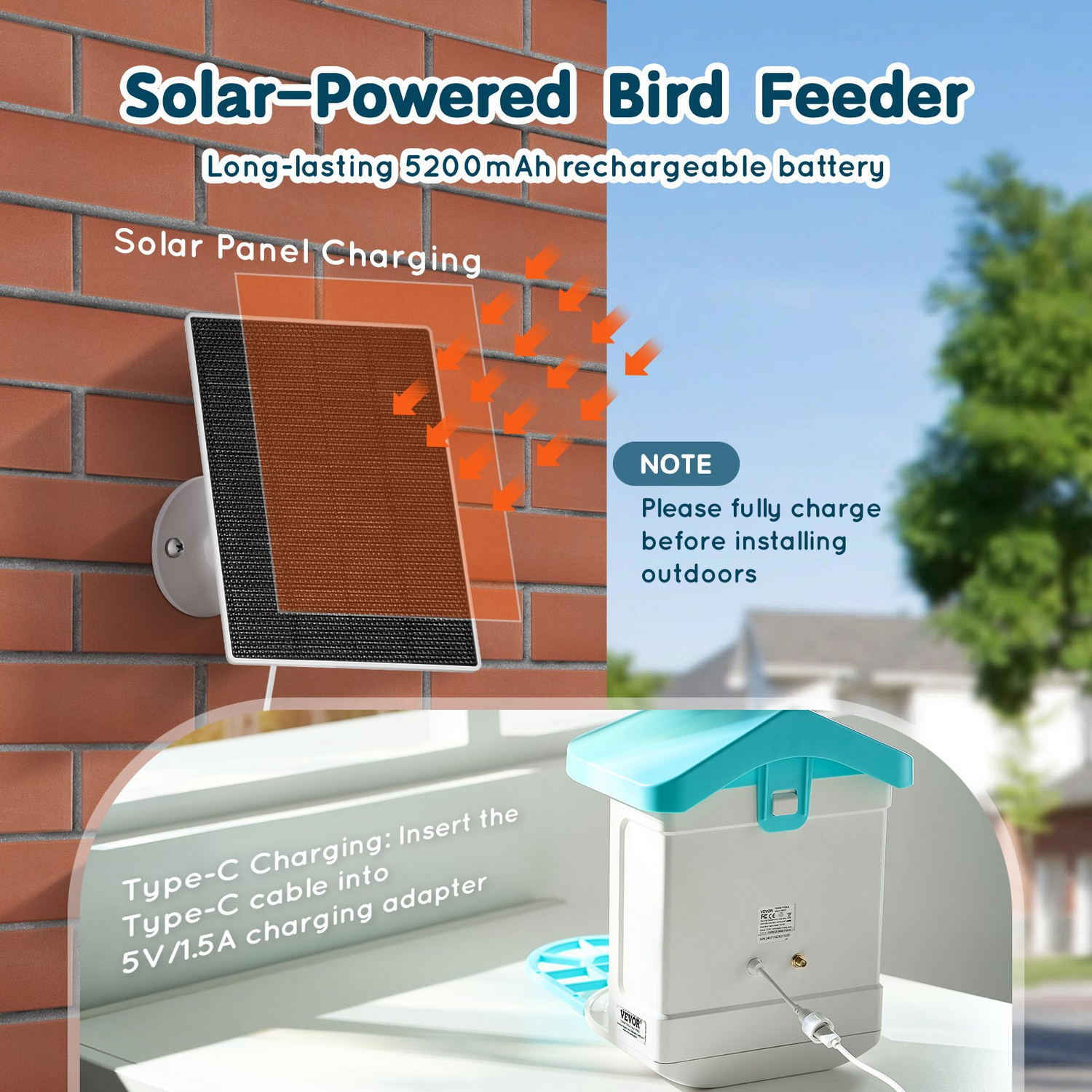 Start2Finish VEVOR Smart Bird Feeder with 2K HD camera, solar-powered, wireless outdoor bird watching device with AI bird identification.