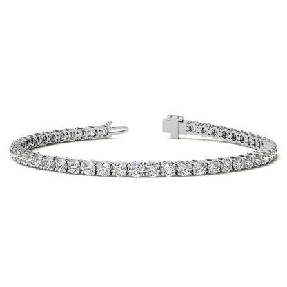 Start2Finish 6ctw Lab Created Moissanite Tennis Bracelet with 3mm stones in white or 14K gold plated finish, close-up view.