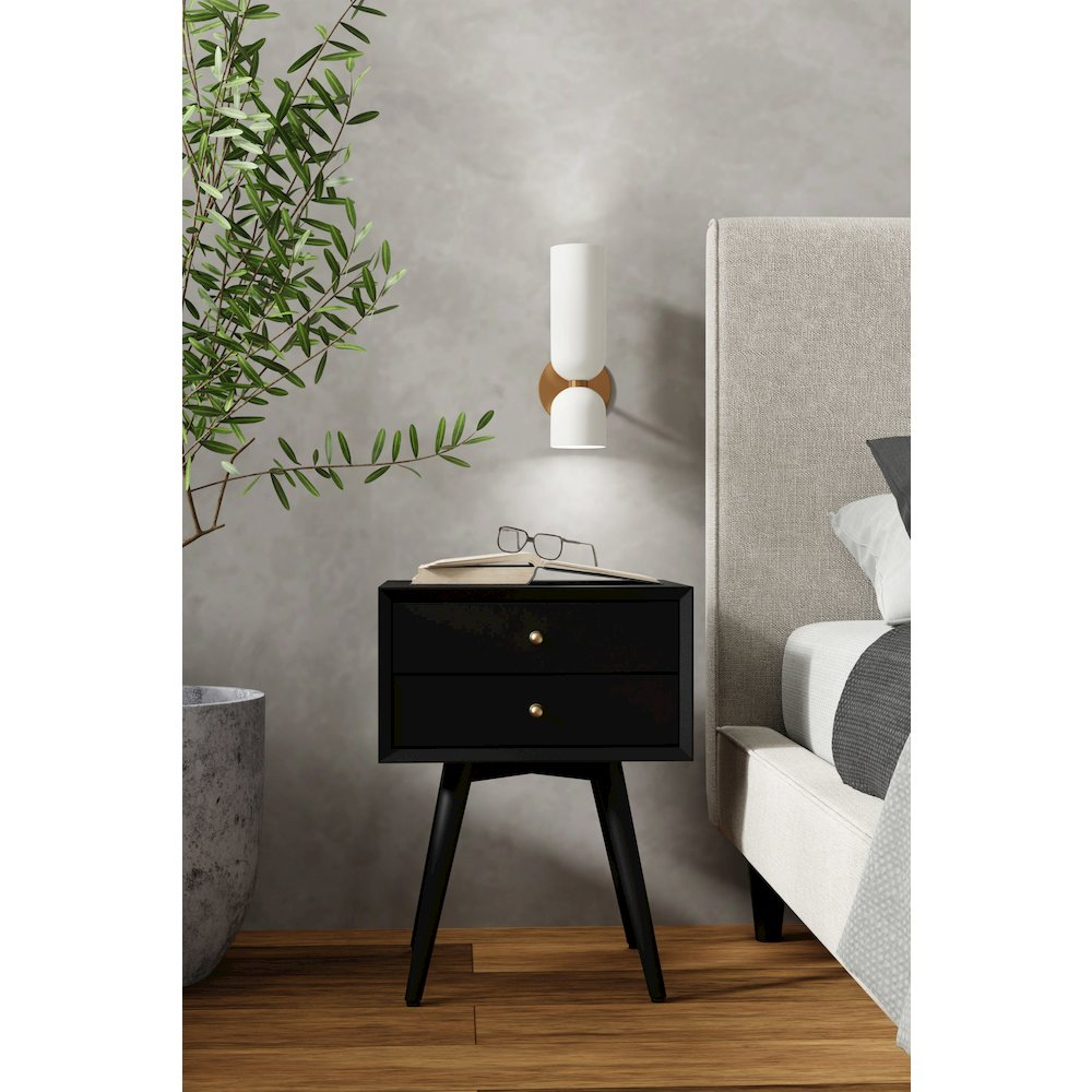Black Flynn small nightstand from Start2Finish with a modern, compact design featuring a single drawer and sleek metal handle.