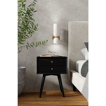 Black Flynn small nightstand from Start2Finish with a modern, compact design featuring a single drawer and sleek metal handle.