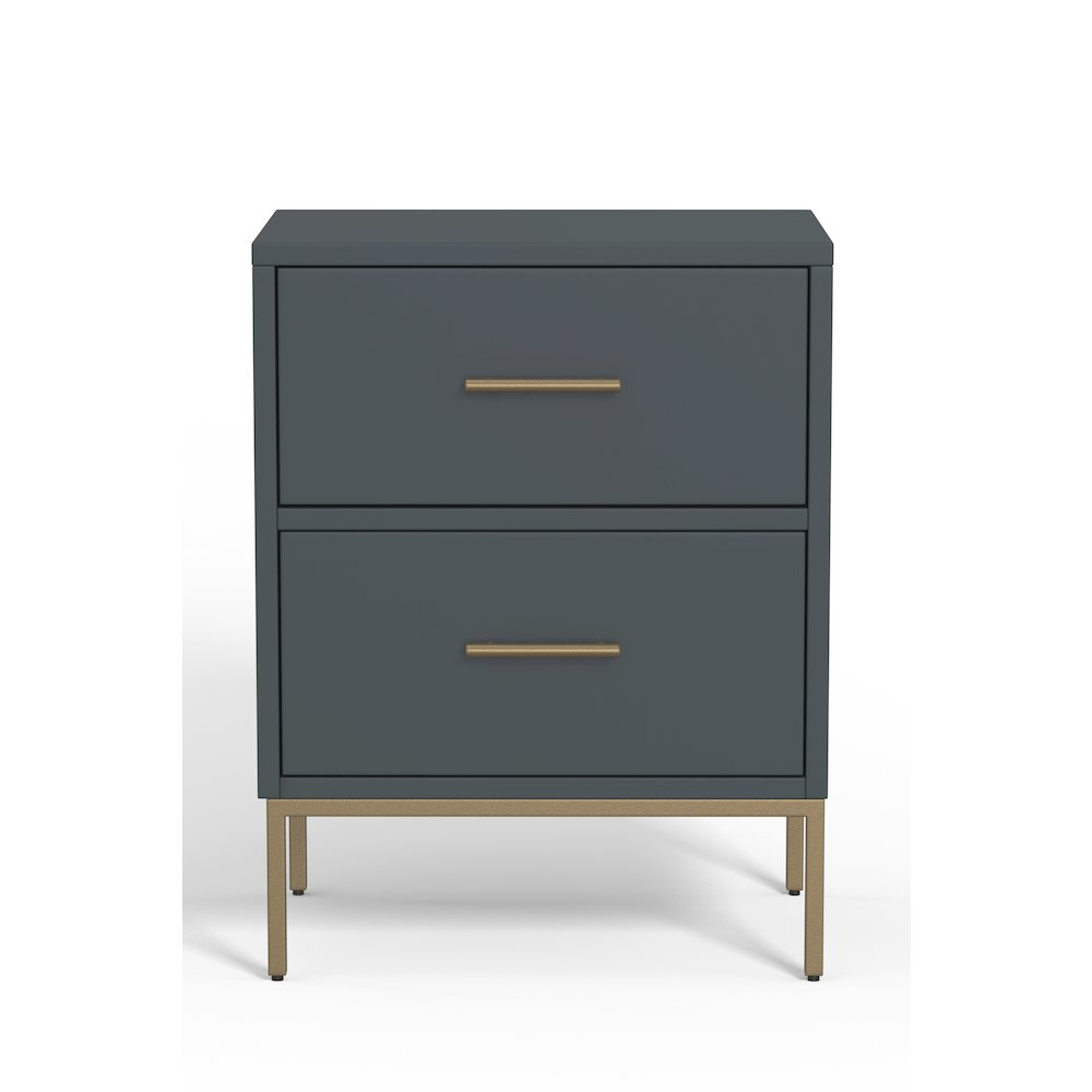 Slate gray Madelyn two-drawer nightstand by Start2Finish with sleek design and modern hardware, shown with drawers closed.