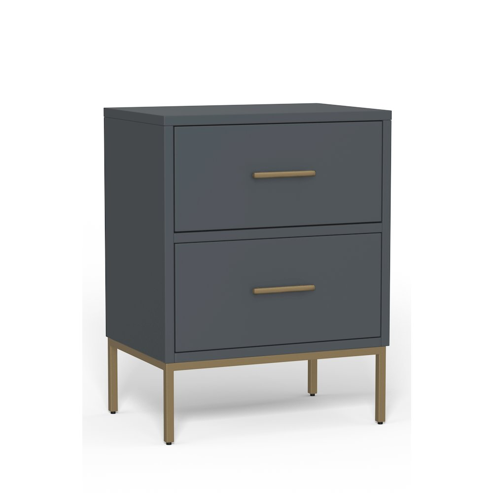 Madelyn Two Drawer Nightstand in slate gray by Start2Finish, featuring a sleek modern design with two spacious drawers.