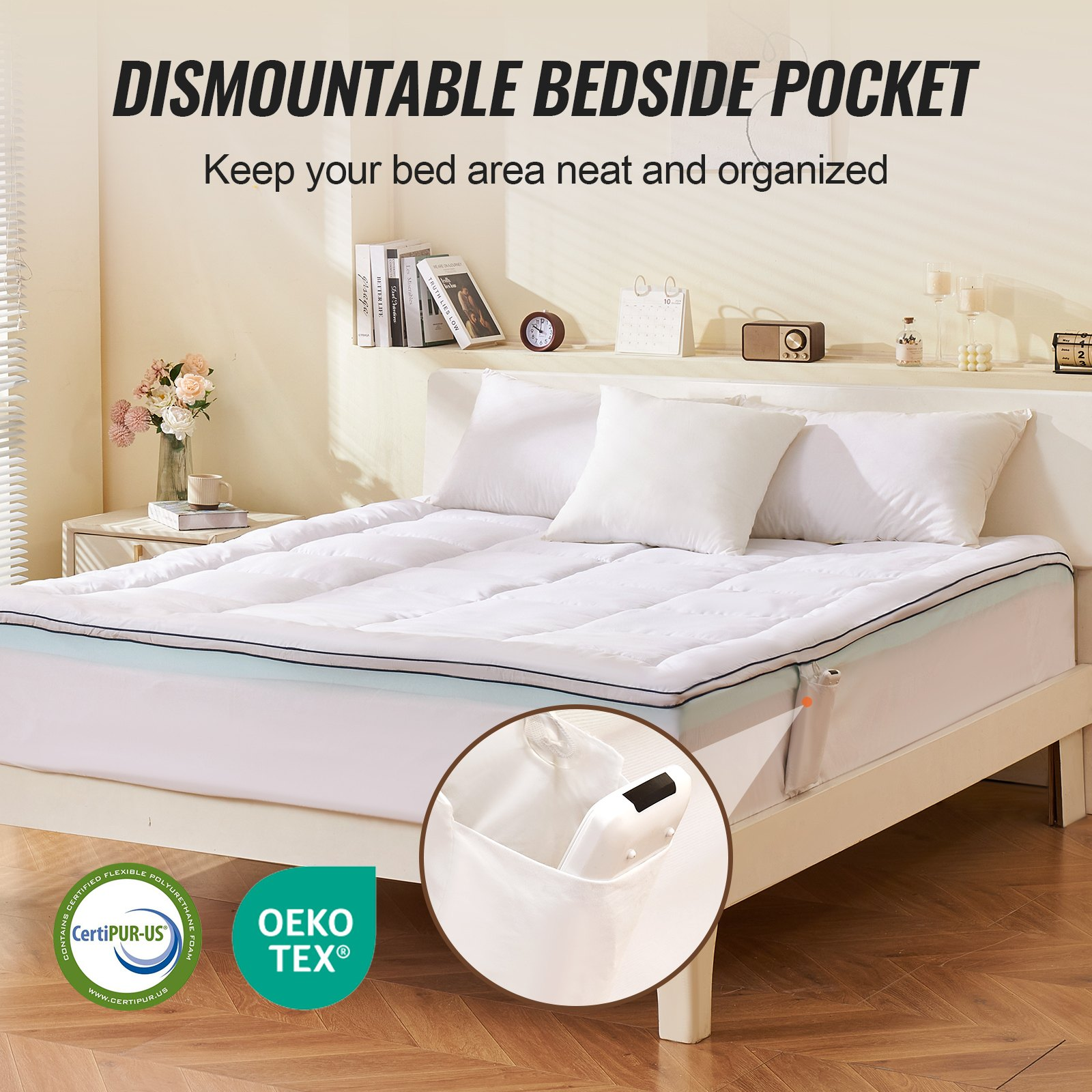 Start2Finish VEVOR queen-size mattress topper with memory foam and fiber fill, featuring breathable, washable, pressure-relief design.