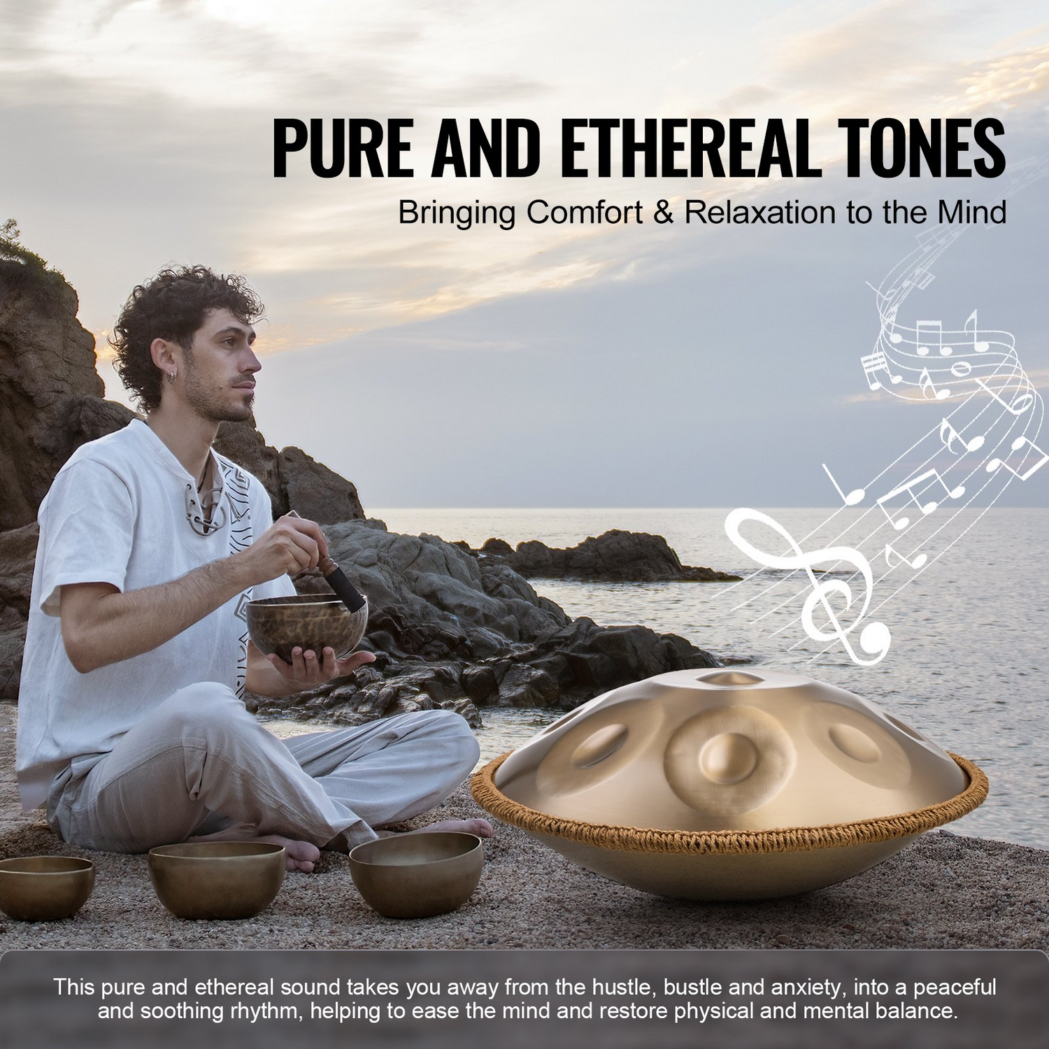 Start2Finish VEVOR 22-inch D Minor Handpan Drum with mallets, stand, and carry bag, steel percussion instrument for adults and beginners.