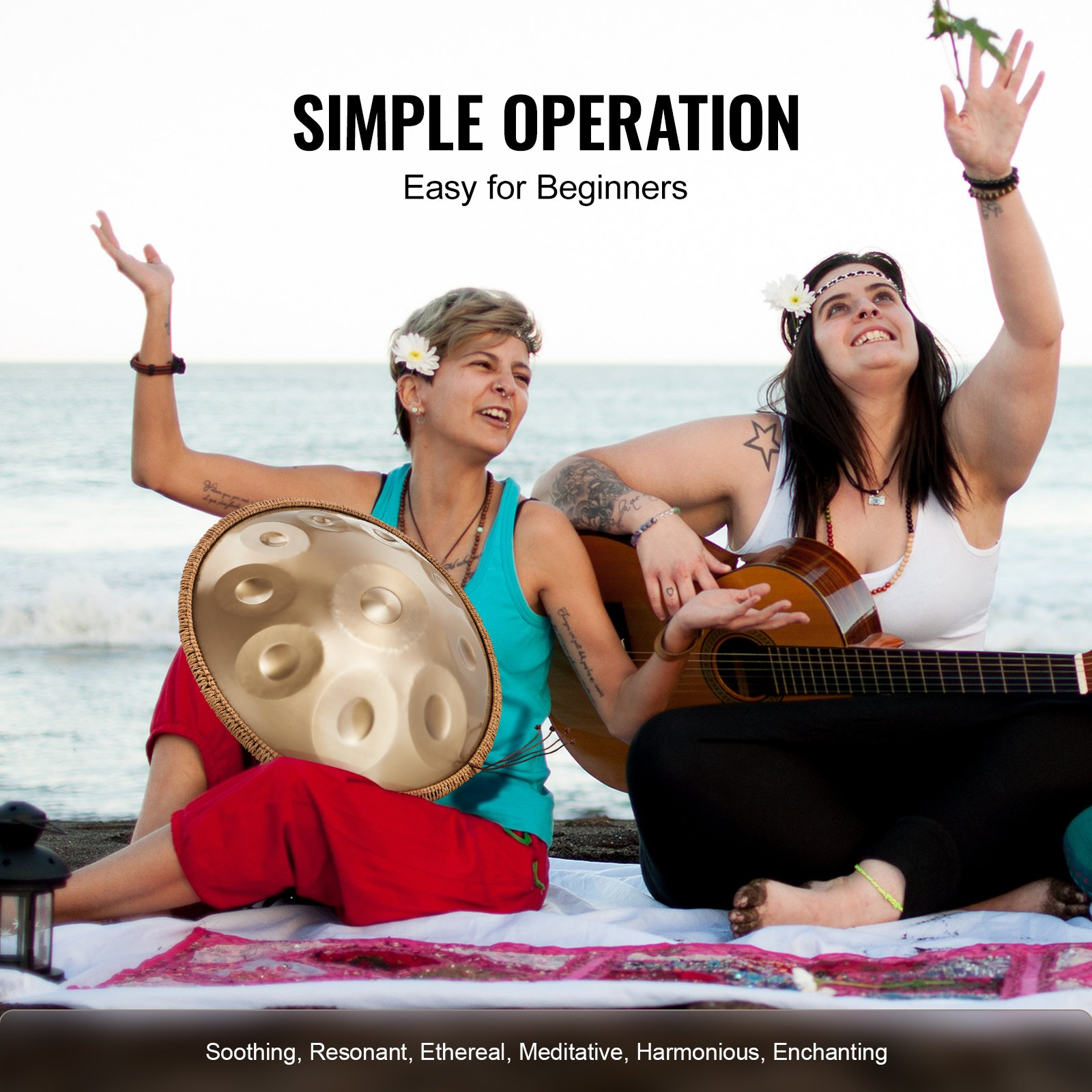 Start2Finish VEVOR 22-inch D minor handpan drum with mallets, stand, and carry bag, steel percussion instrument for beginners and adults.