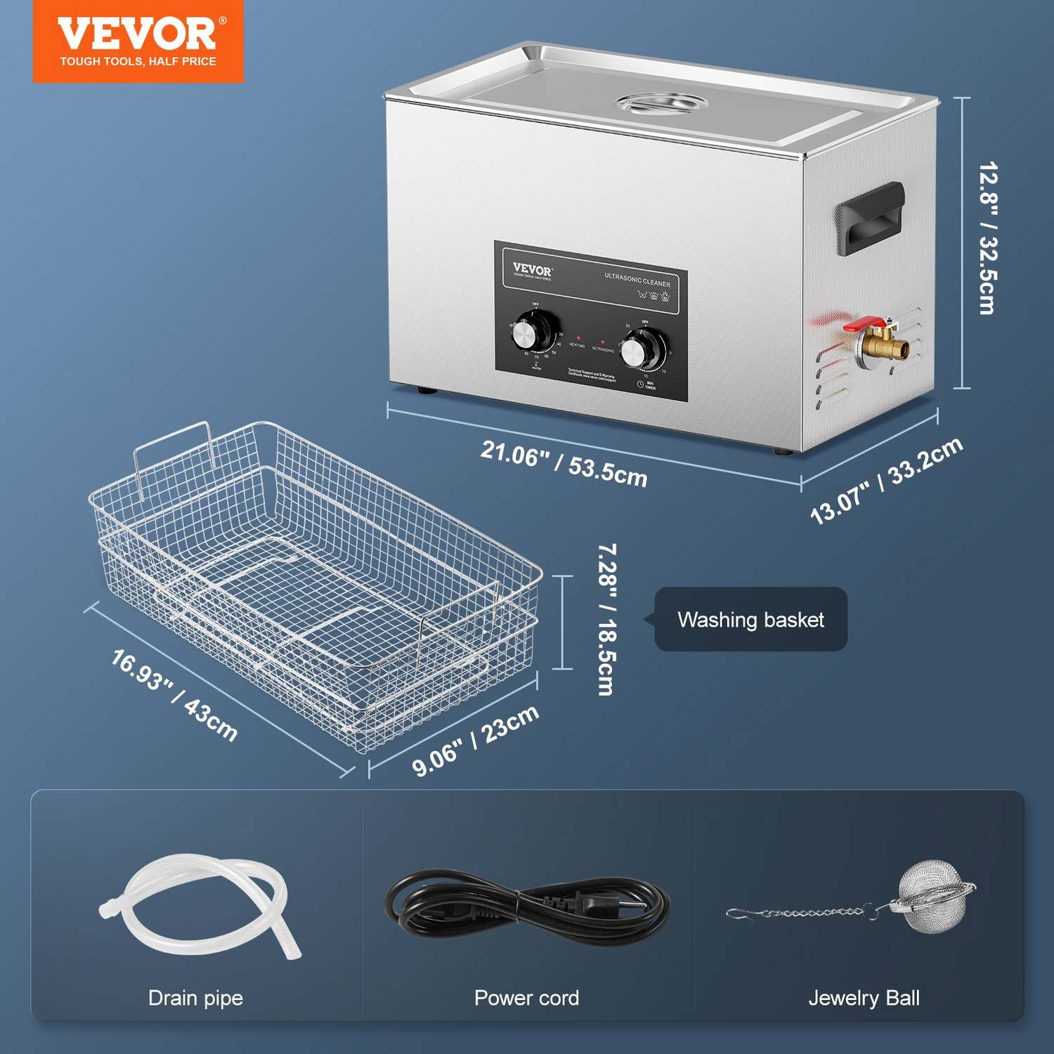 Start2Finish VEVOR 30L ultrasonic cleaner with heater, timer, and basket for cleaning lab tools, metal parts, carburetors, and auto components.