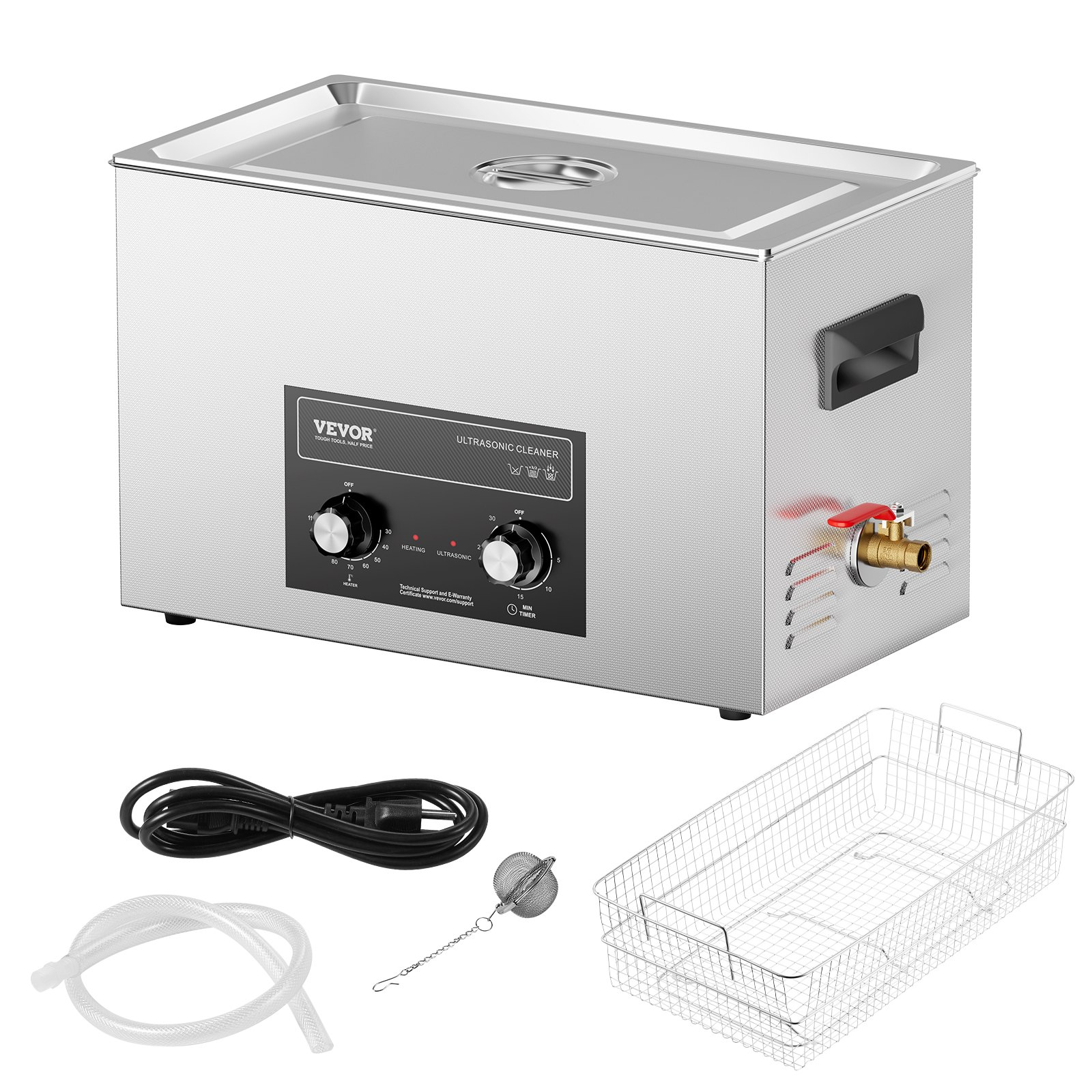 Start2Finish 30L ultrasonic cleaner with heater, timer, basket, 360W for cleaning lab tools, metal parts, carburetors, and auto engine parts.