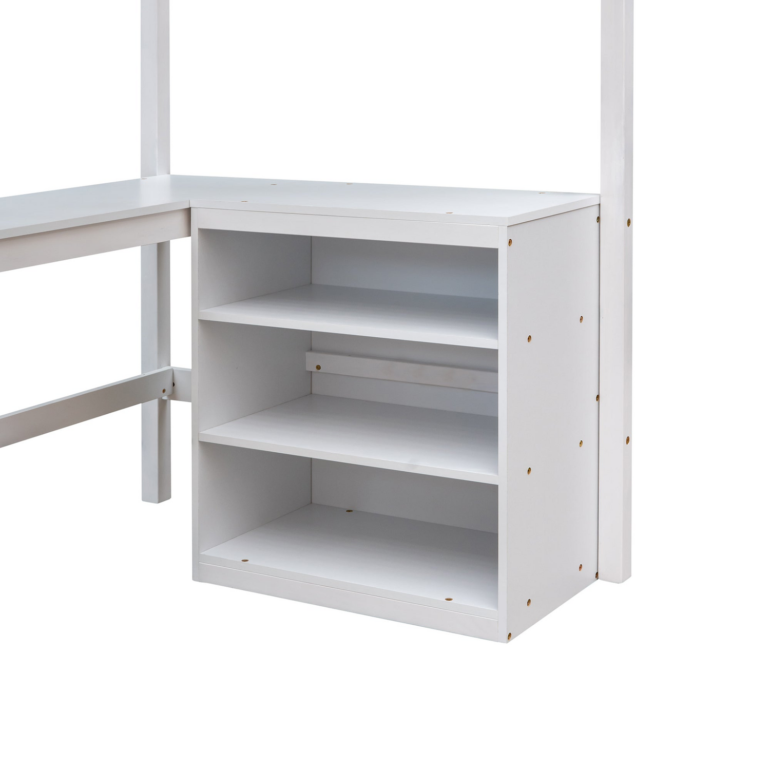 Twin size solid wood loft bed with built-in desk and shelves, ideal for bedroom or study space, by Start2Finish.