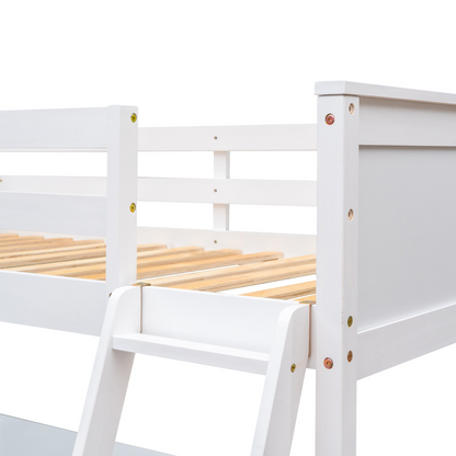 Twin size solid wood loft bed with built-in desk and shelves, ideal for bedroom or study space by Start2Finish