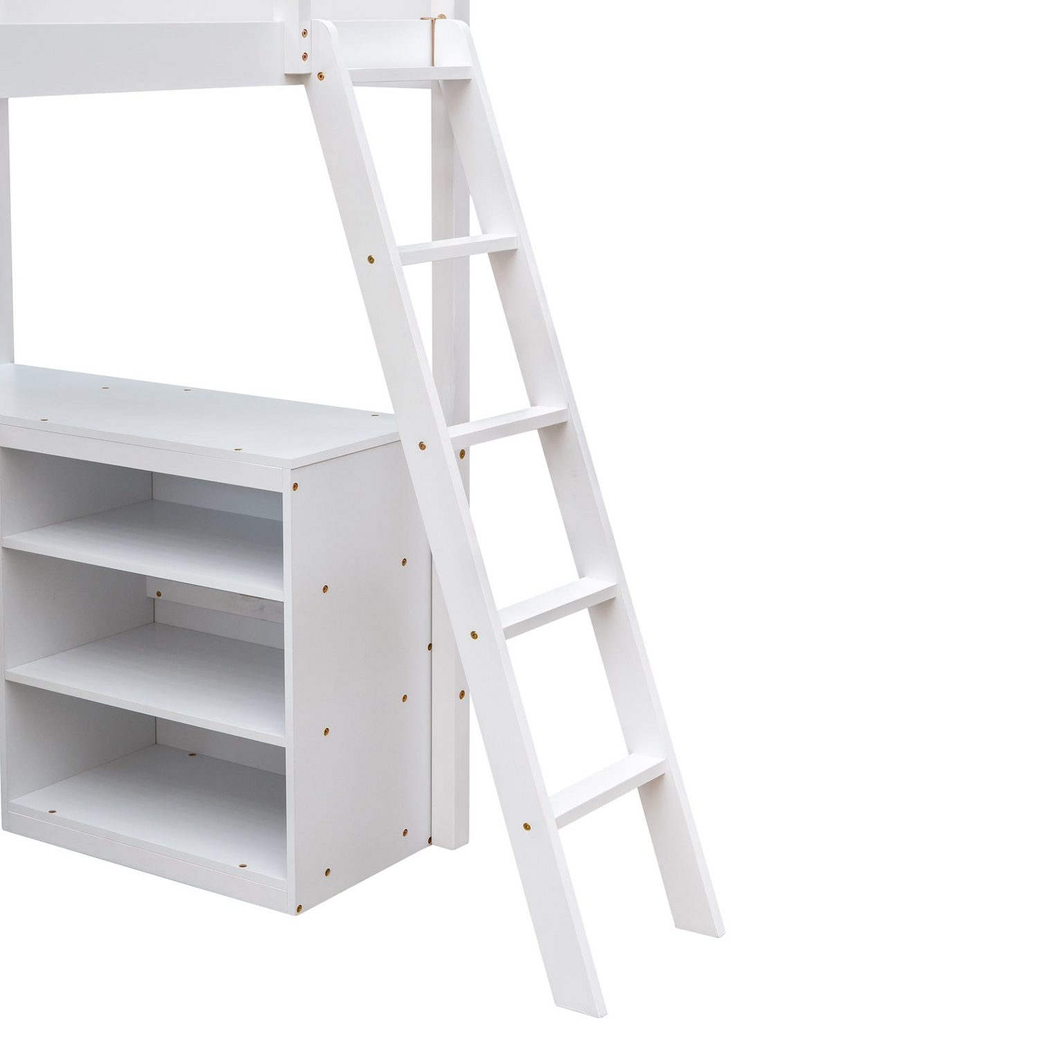 Twin size solid wood loft bed with built-in desk and shelves, ideal for bedroom or study space by Start2Finish